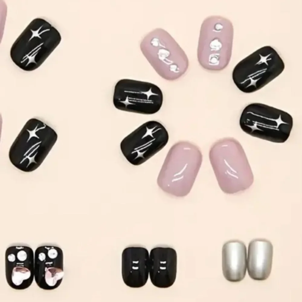 3D Cross Rhinestone Hearts Press On Nails
